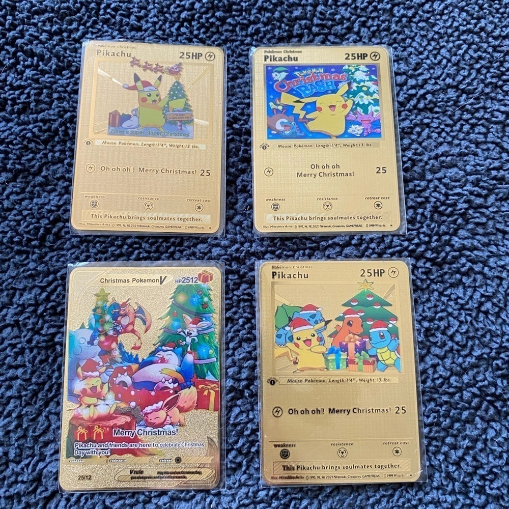 Pokemon Cards Lot of 4 Metal DIY Cards Oh Oh Oh Merry Christmas Pikachu